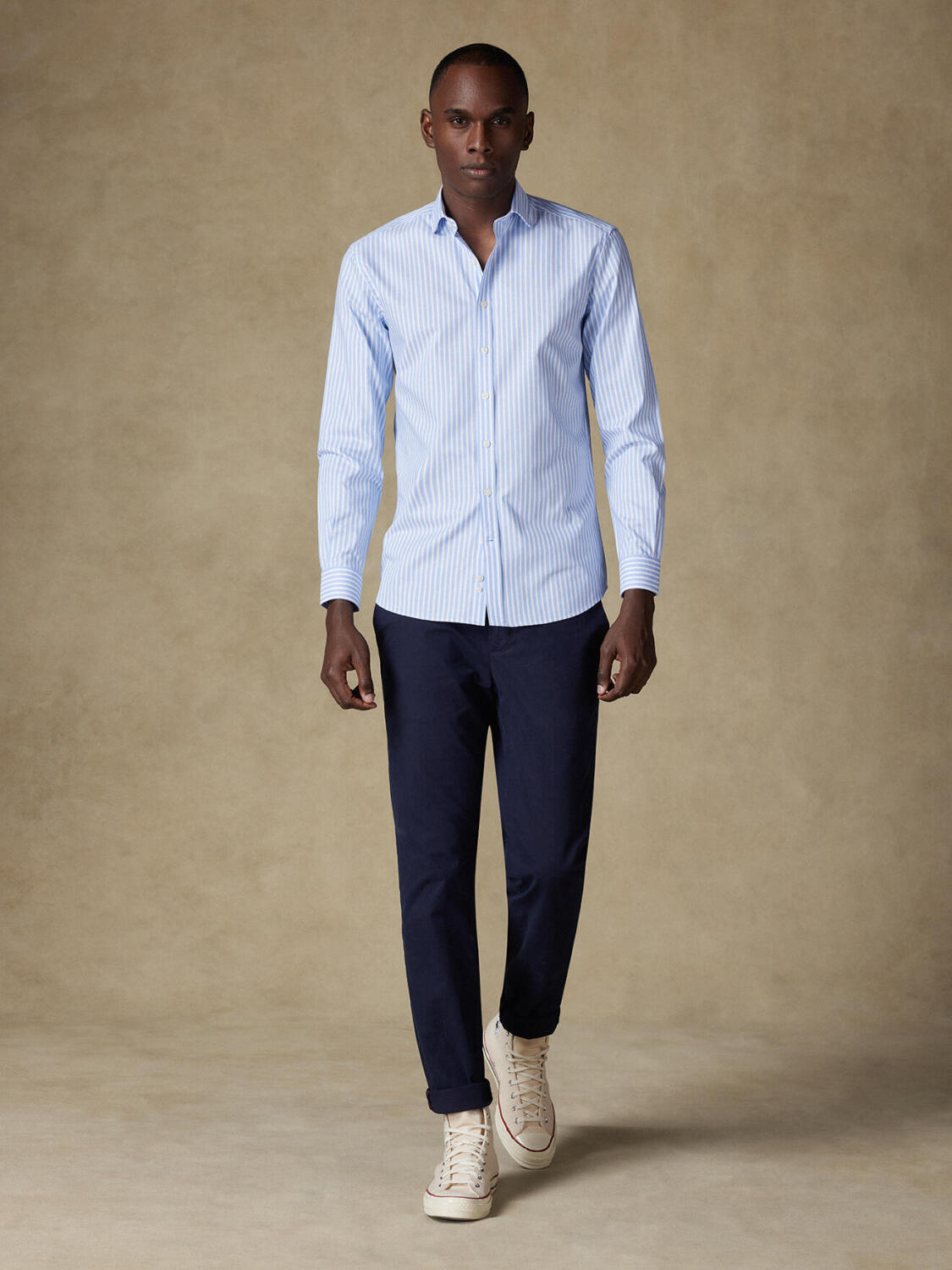 Chemise cintr&eacute;e Devin &agrave; rayures ciel