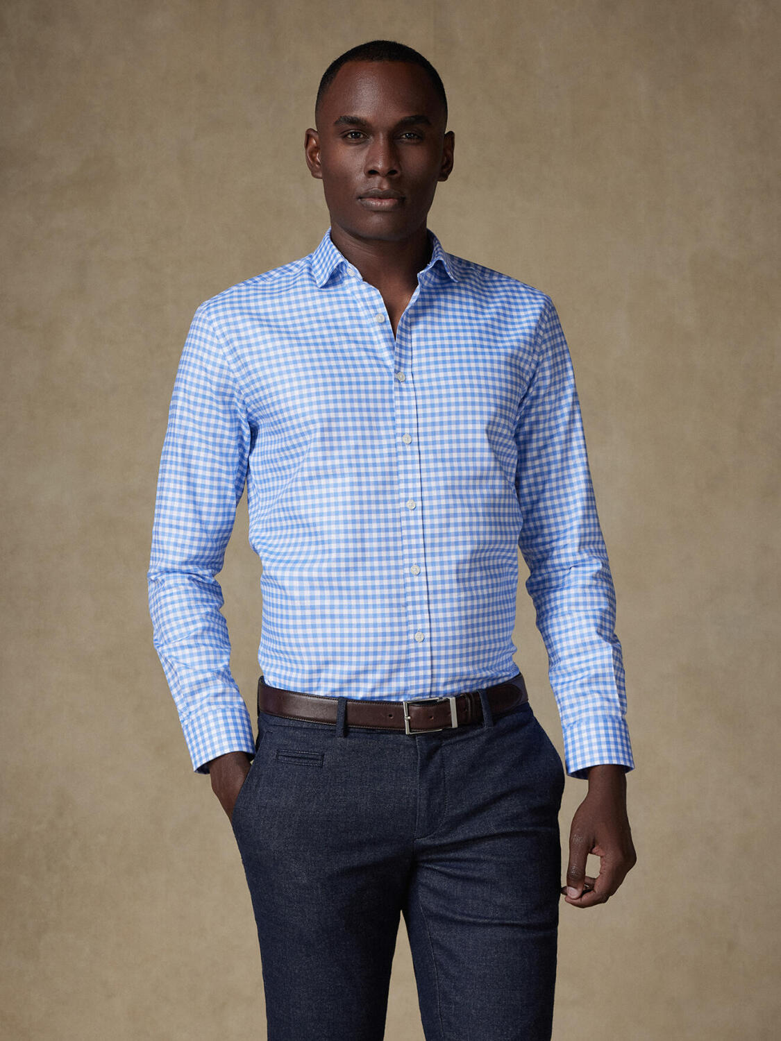 Camisa ajustada Dom a cuadros azul cielo