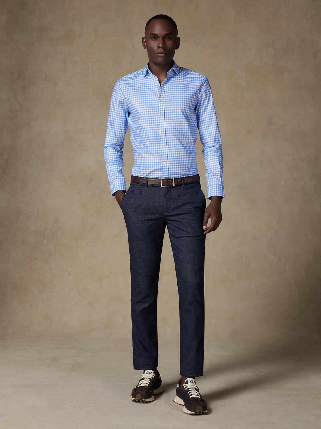 Camisa ajustada Dom a cuadros azul cielo