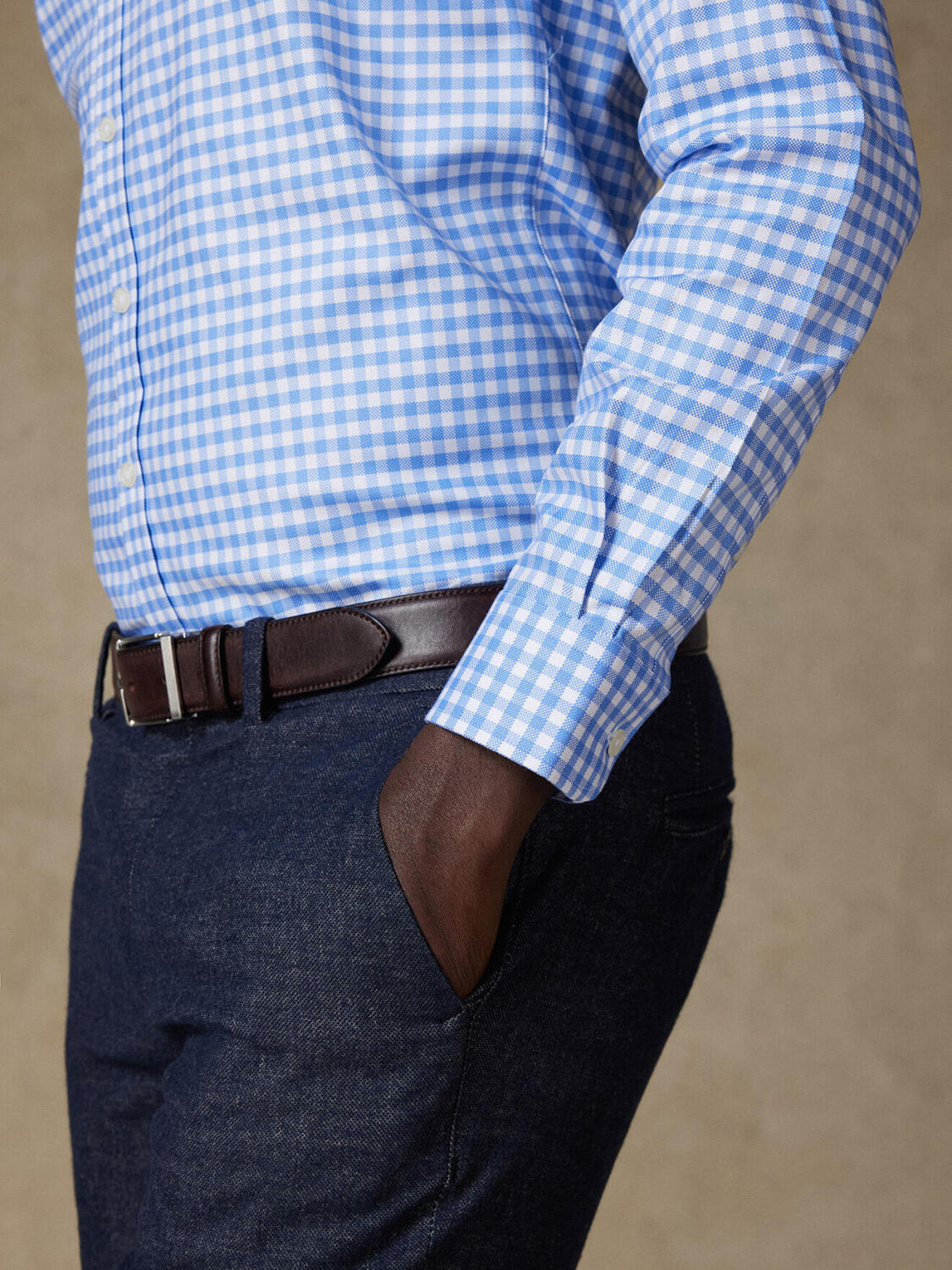 Camisa ajustada Dom a cuadros azul cielo