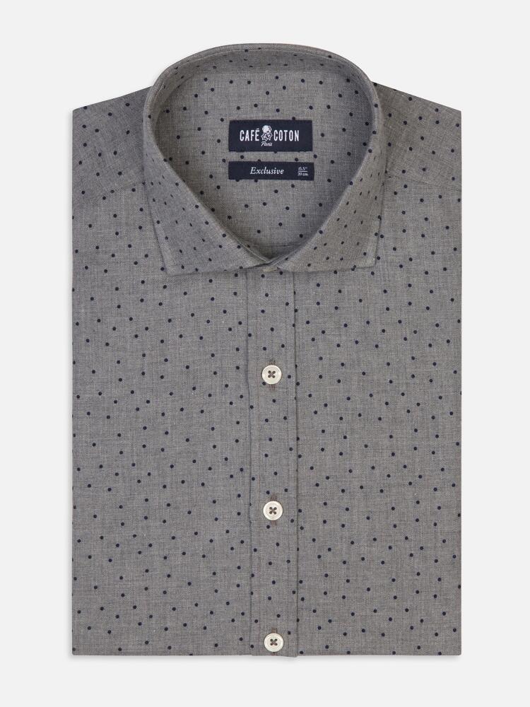 Camisa curvada Dorian en franela gris con lunares estampados