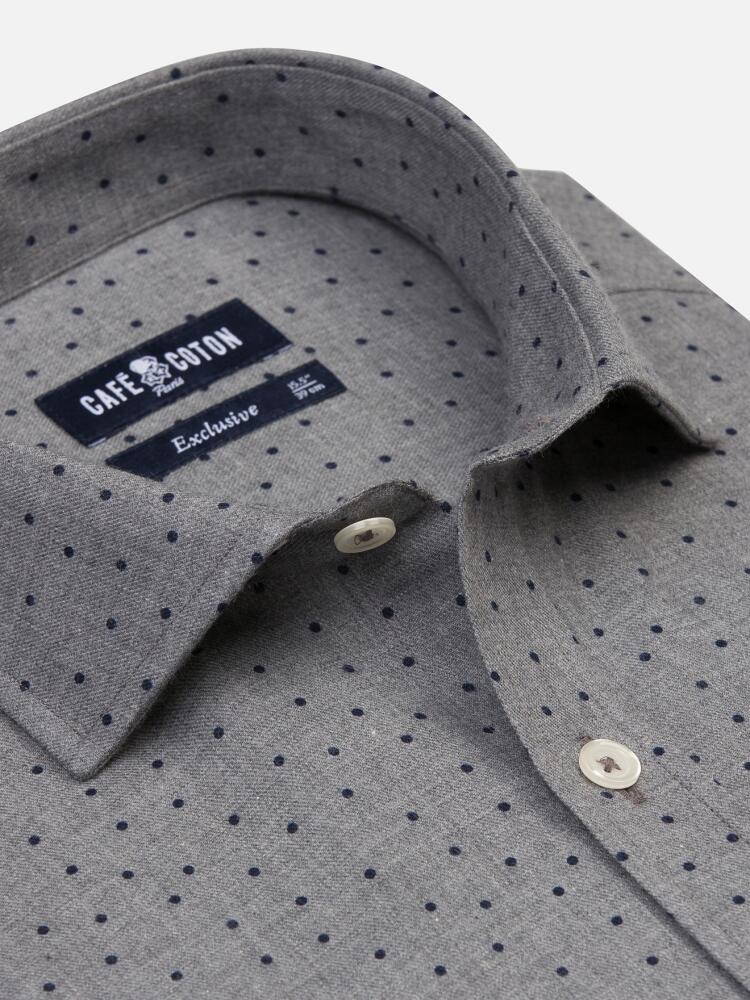 Camisa curvada Dorian en franela gris con lunares estampados