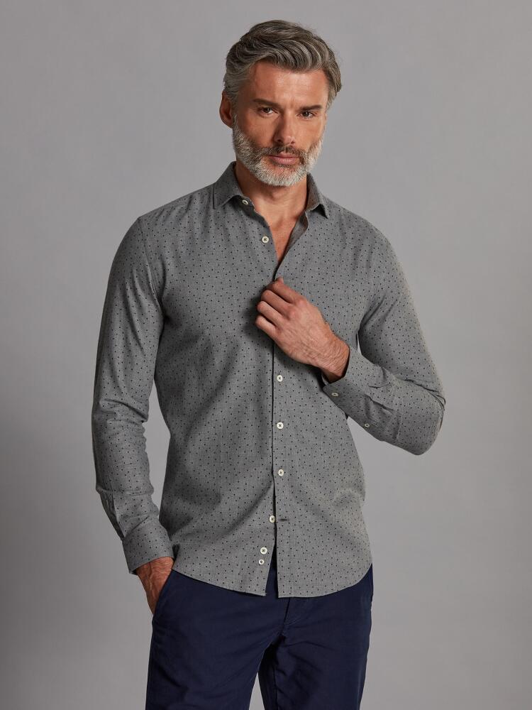 Camisa curvada Dorian en franela gris con lunares estampados