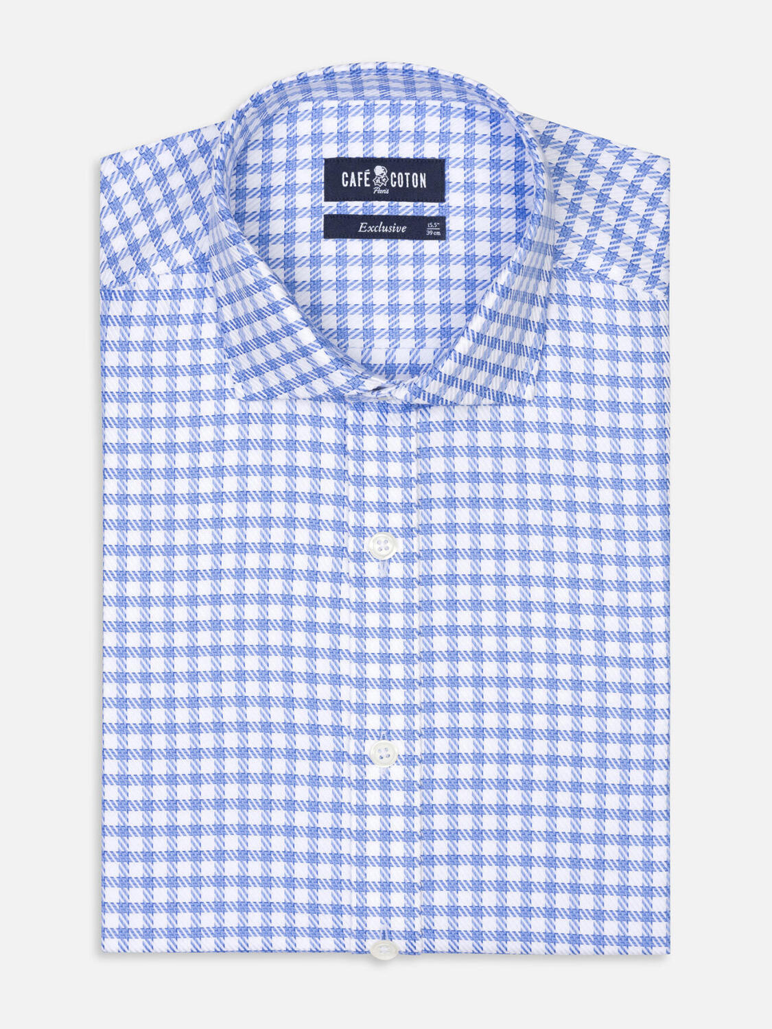 Chemise cintrée Doug à carreaux ciel