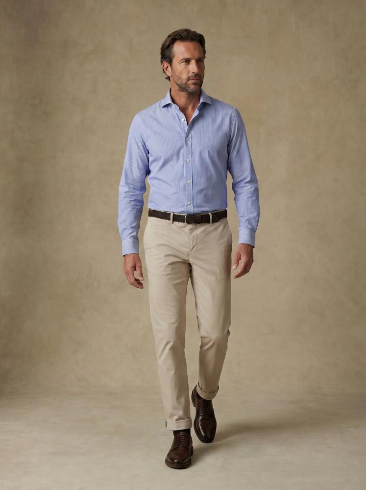 Slim Fit Dusk Donkerblauw Gestreept Overhemd