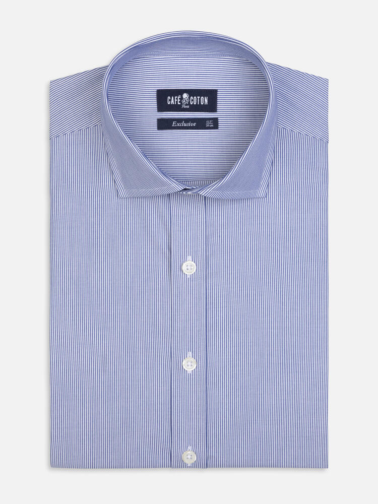 Slim Fit Dusk Donkerblauw Gestreept Overhemd