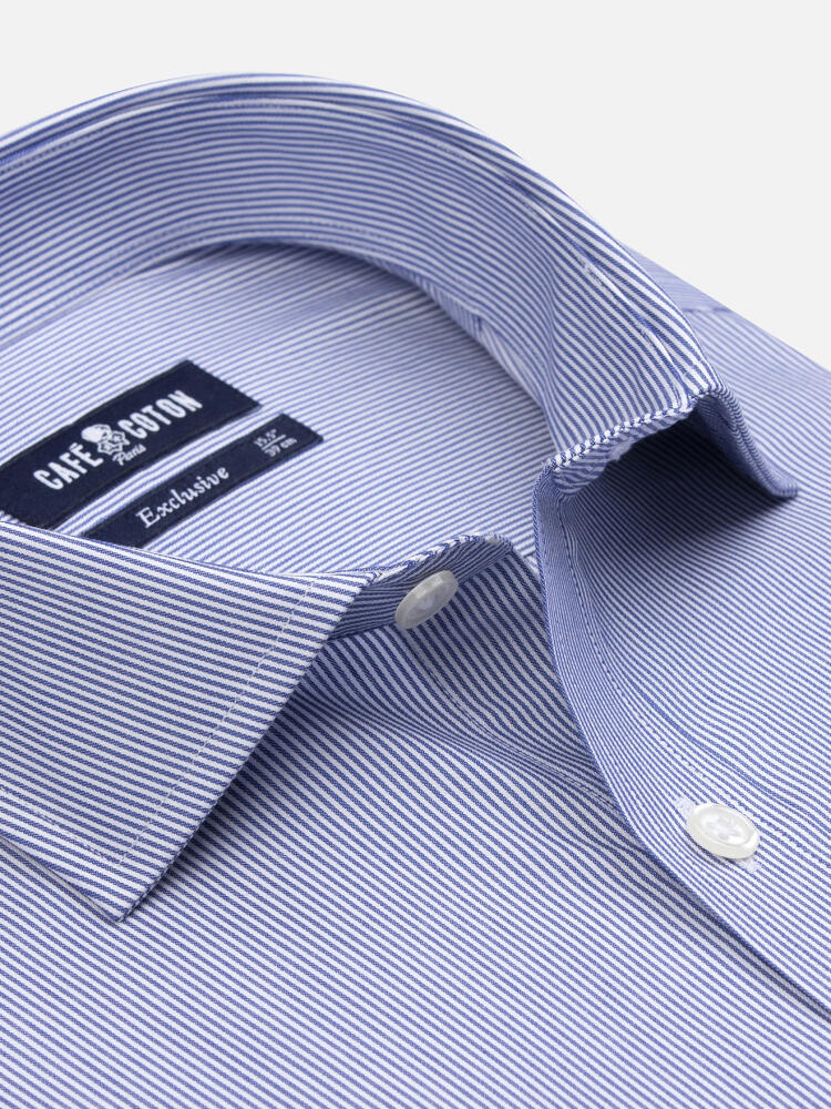 Slim Fit Dusk Donkerblauw Gestreept Overhemd
