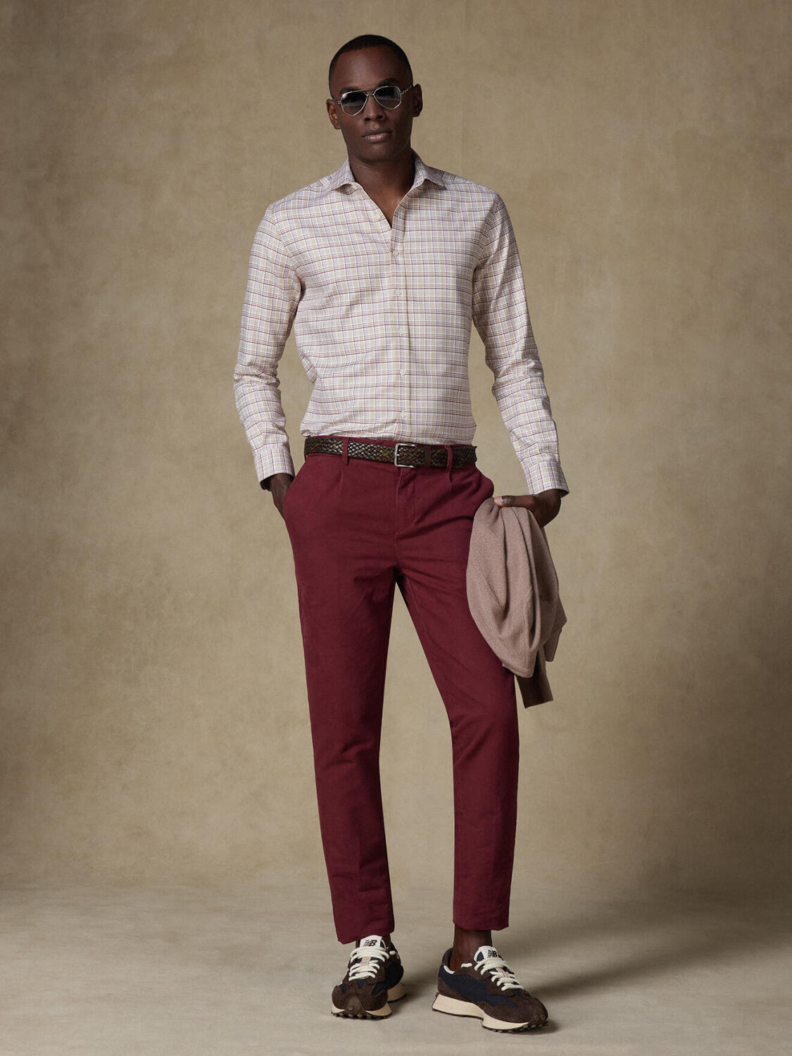 Chemise cintrée Elli à carreaux beige