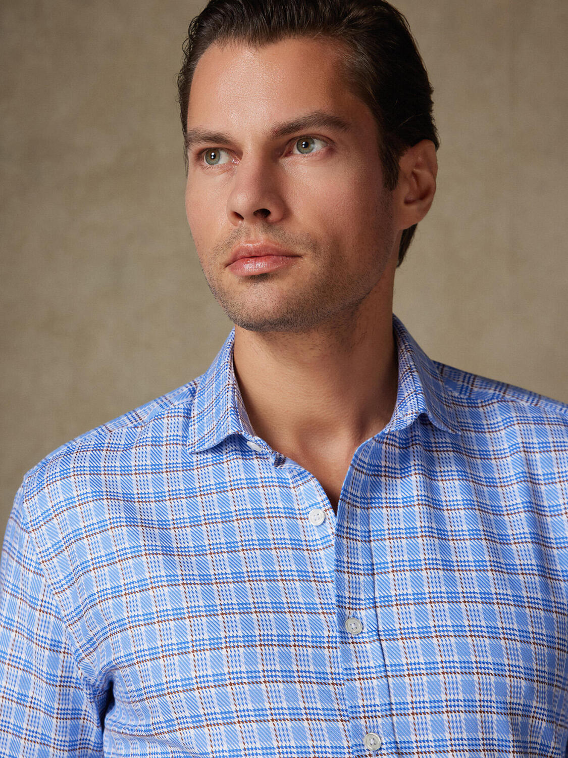 Camisa ajustada Elli a cuadros azul cielo