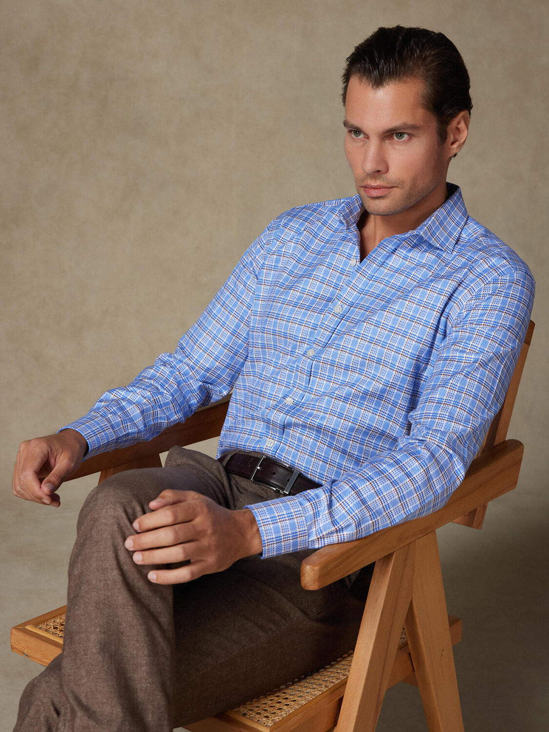 Camisa ajustada Elli a cuadros azul cielo