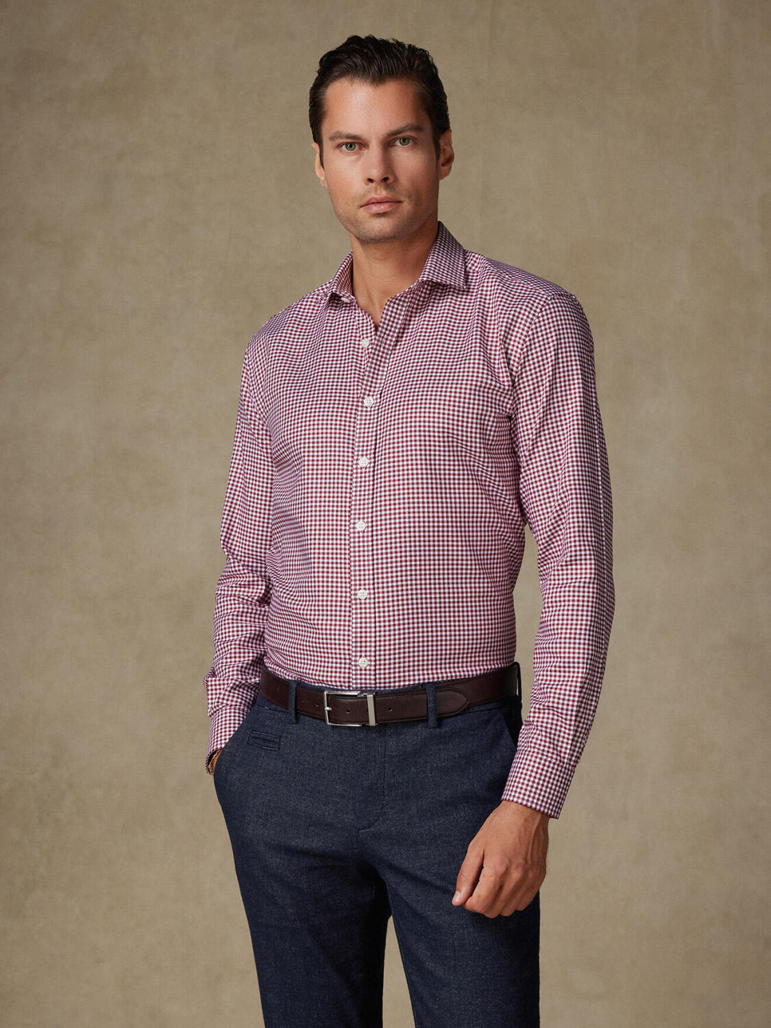 Camicia slim fit Elliott a quadri bordeaux