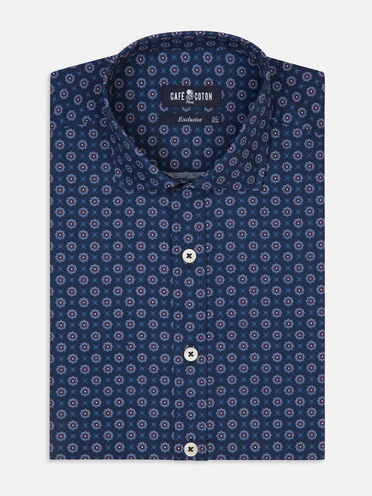 Elton navy blue slim fit shirt with printed pattern