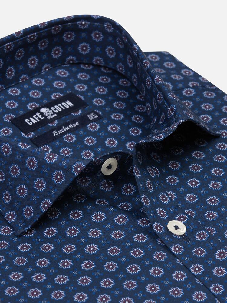 Elton navy blue slim fit shirt with printed pattern