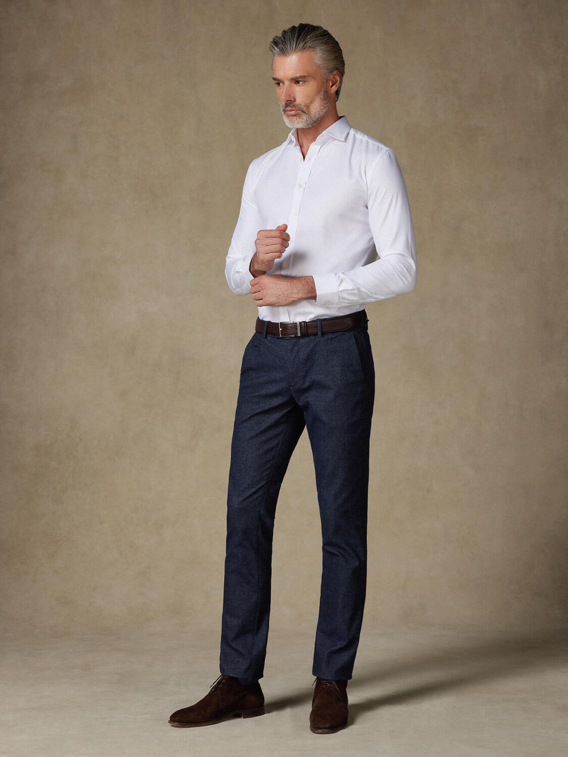 Chemise cintrée Ethan en chevron blanc