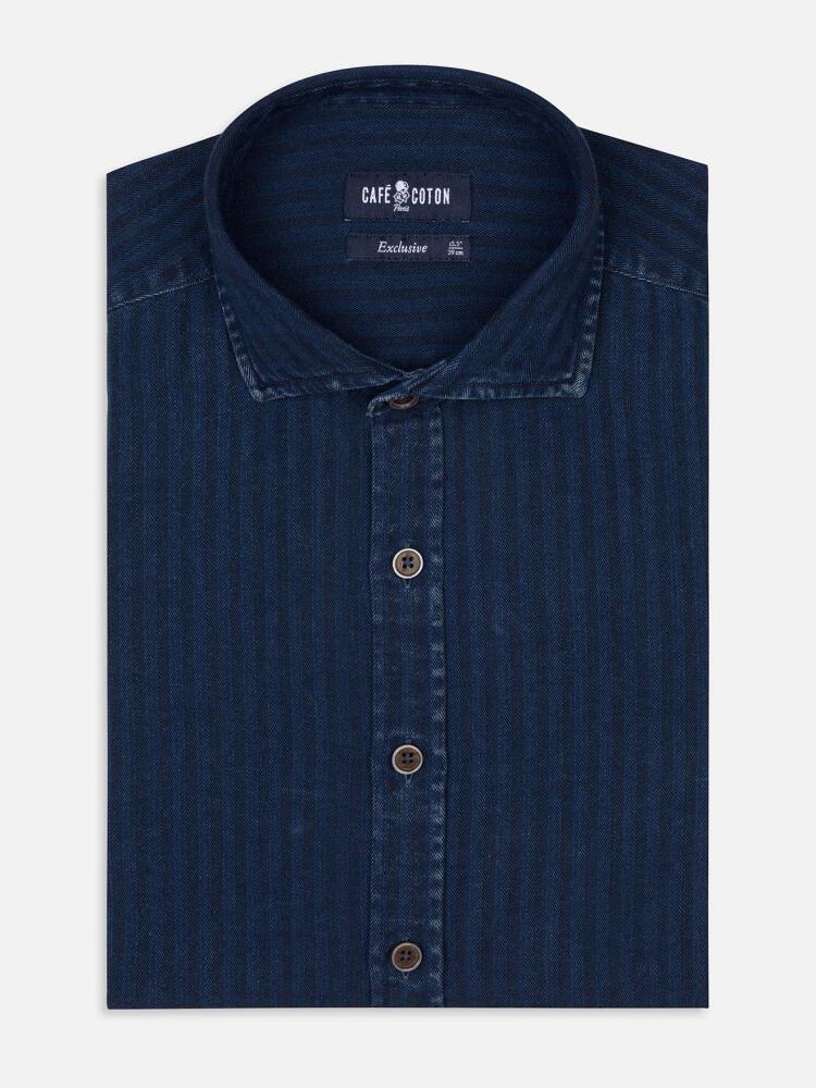 Finn indigo herringbone slim fit shirt