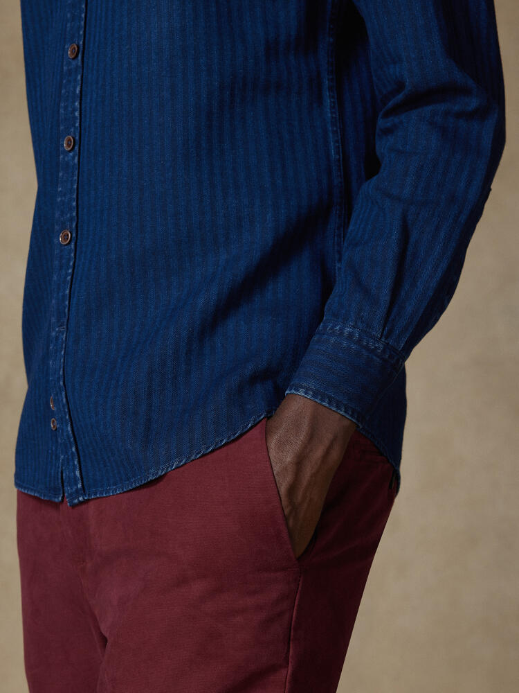 Finn indigo herringbone slim fit shirt