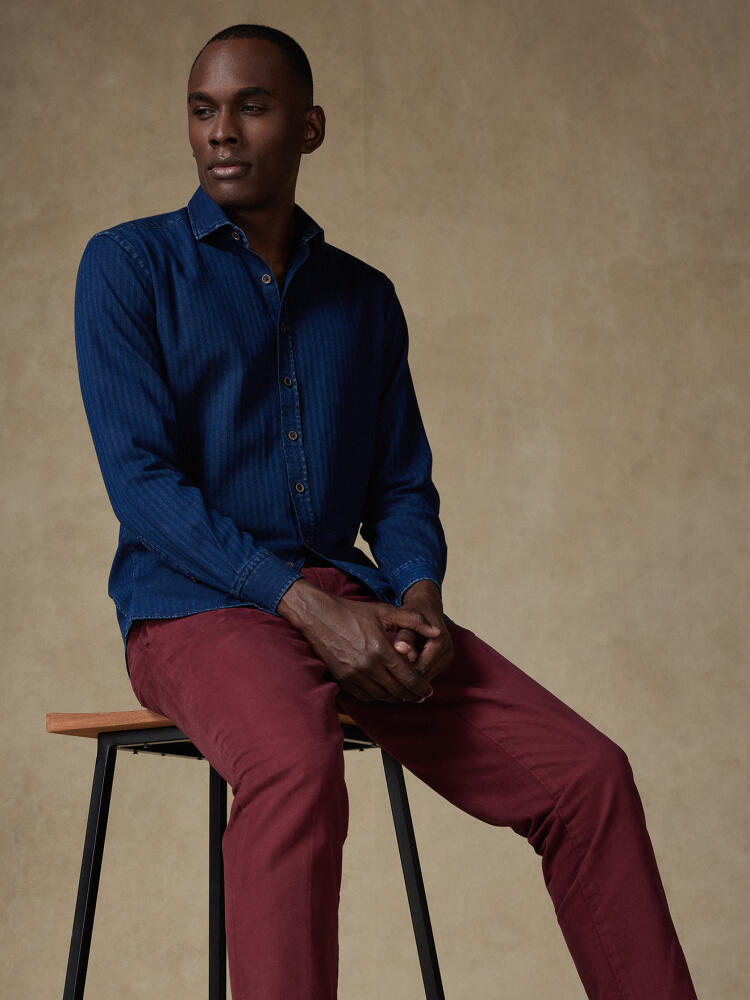 Finn indigo herringbone slim fit shirt