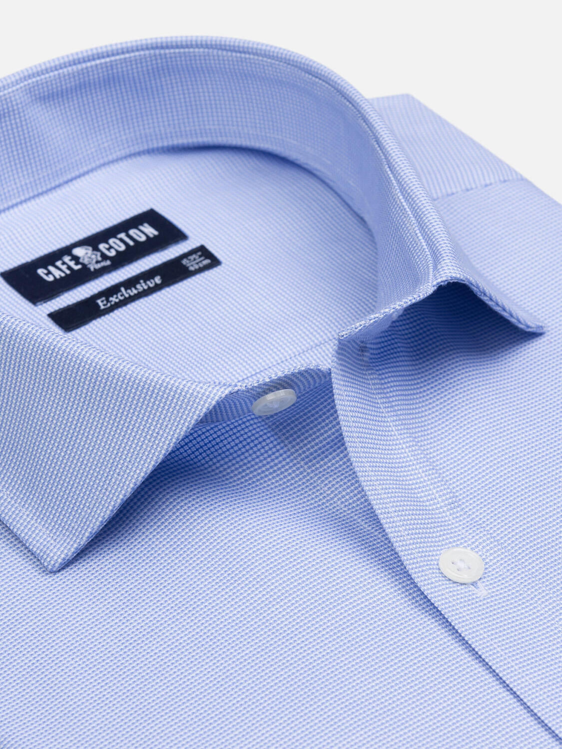 Chemise cintrée Gaby en micro pied de poule ciel