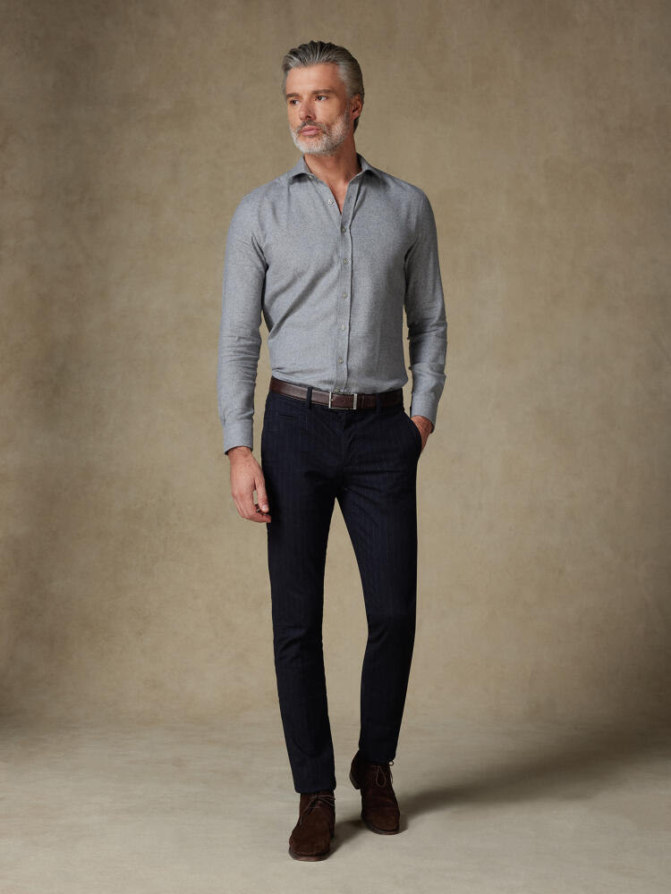 Gareth grijs flanellen slim fit overhemd - gerecycled katoen