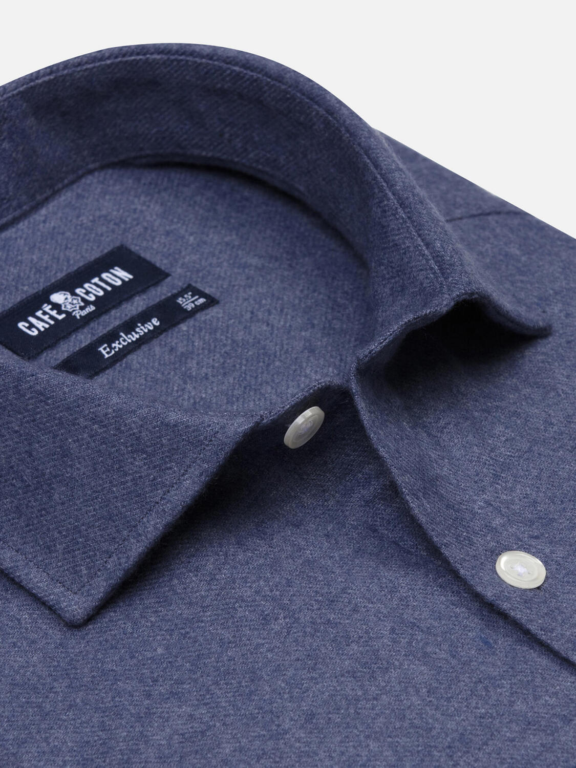 Camisa ajustada Garett franela azul - Algod&oacute;n reciclado