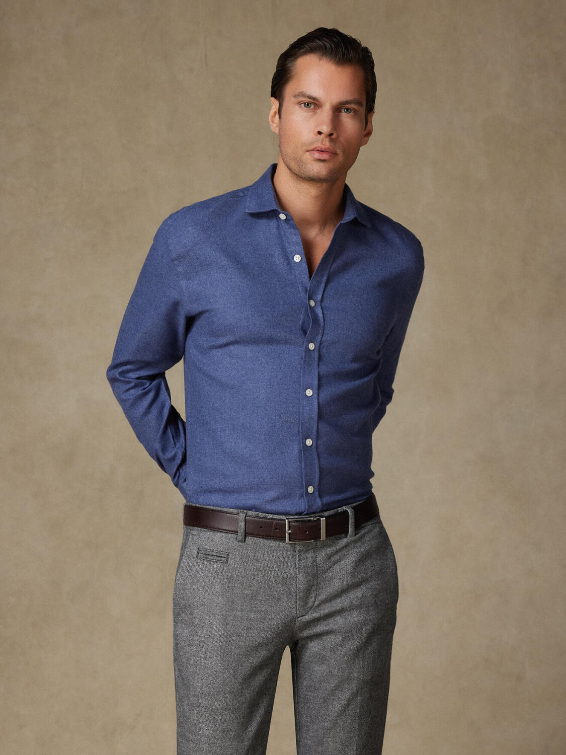 Camisa ajustada Garett franela azul - Algod&oacute;n reciclado