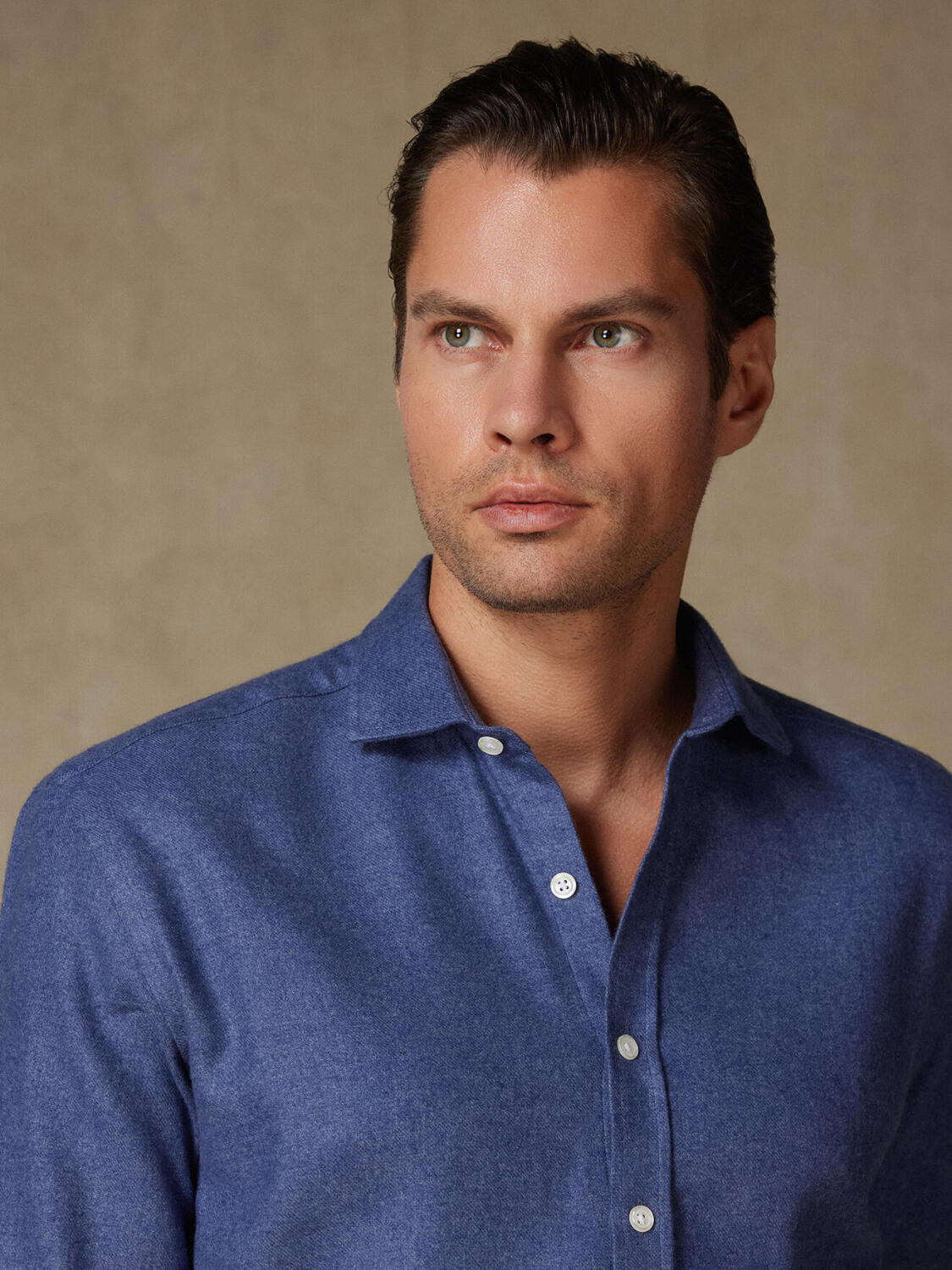 Camisa ajustada Garett franela azul - Algod&oacute;n reciclado