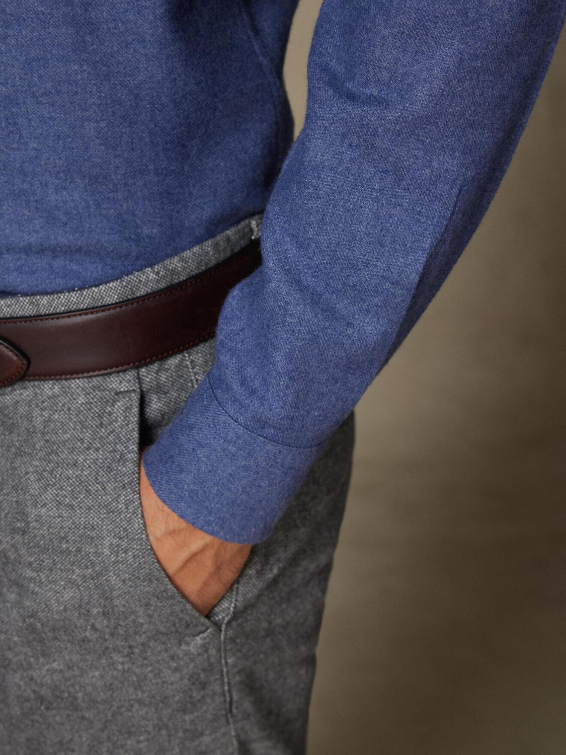 Camisa ajustada Garett franela azul - Algod&oacute;n reciclado