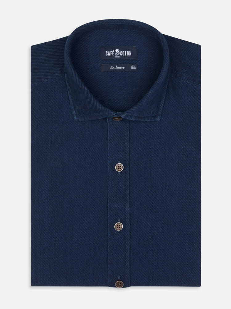 Alford-Tailliertes Hemd aus Indigo-Twill