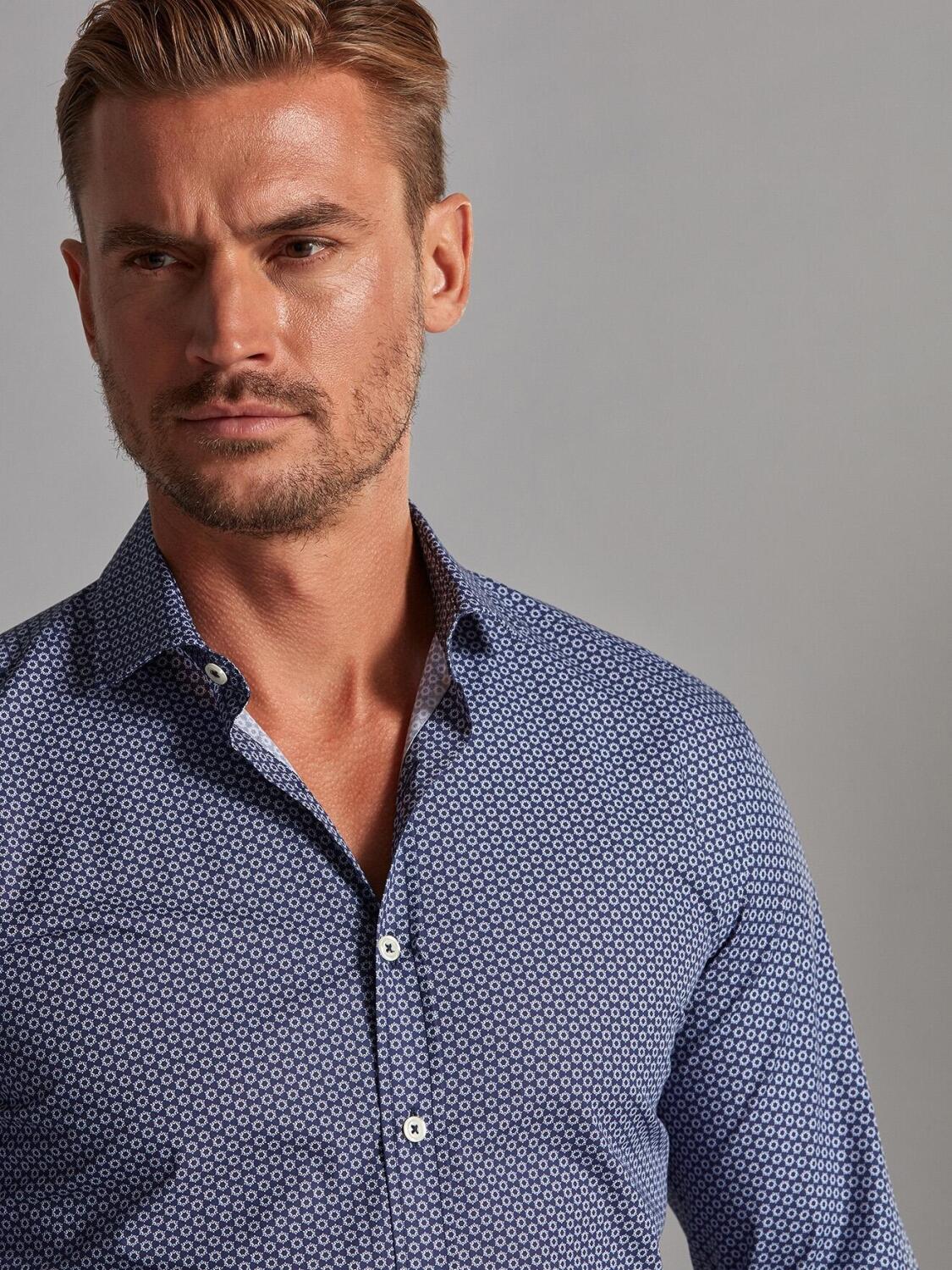 Chemise cintrée Alvin marine à motifs imprimés - Grande Longueur de Manches