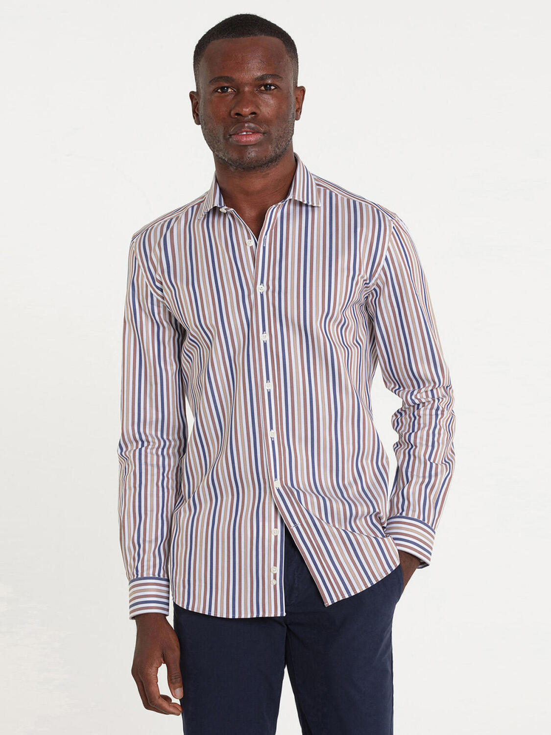 Camicia Andersen a righe marroni - Manica lunga