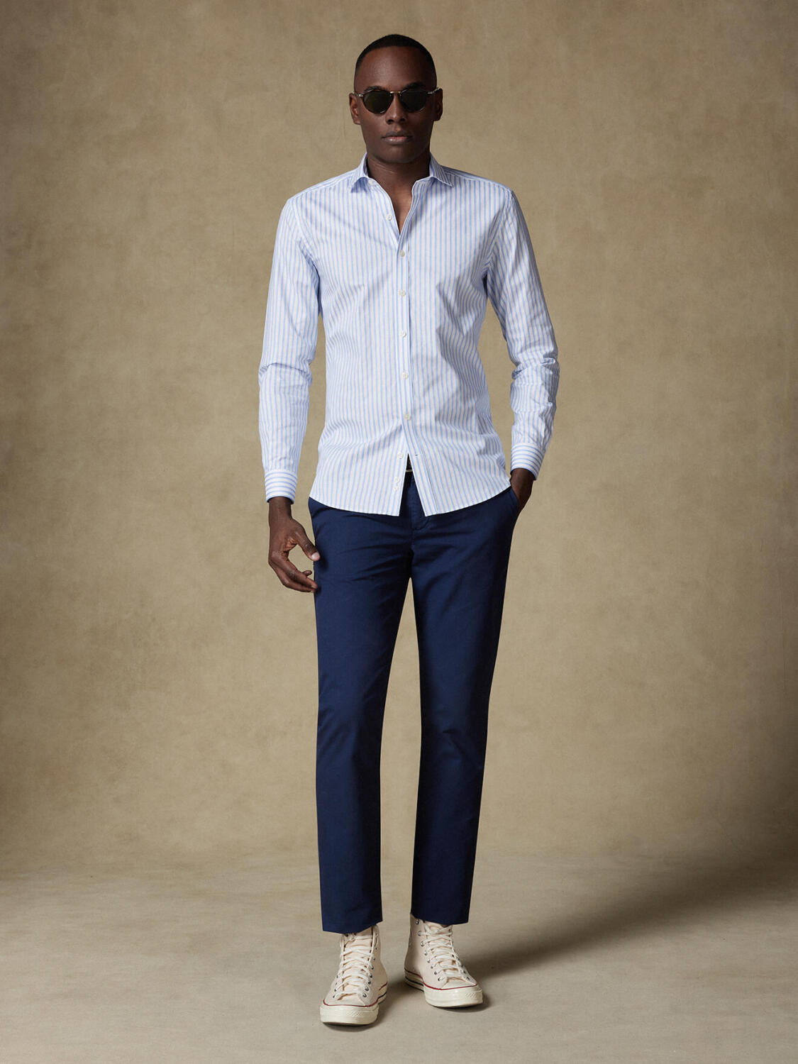 Andrick slim fit shirt with sky blue stripes   - Extra long sleeve