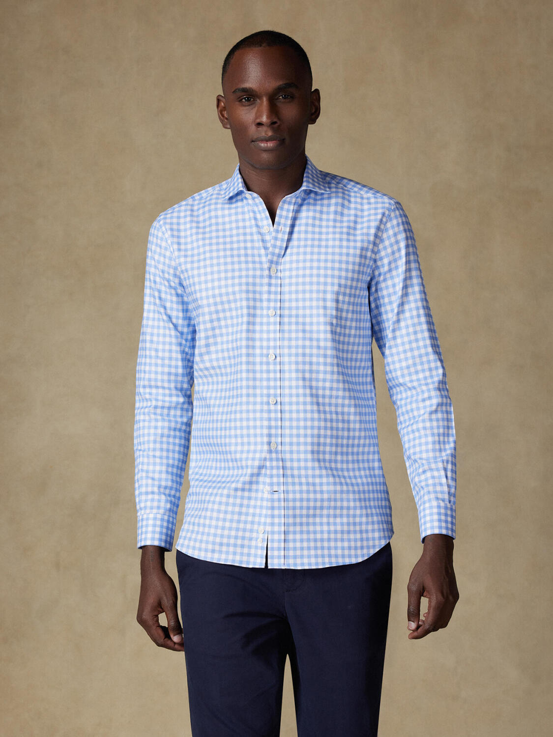 Chemise cintrée Ash à carreaux ciel - Grande longueur de manches