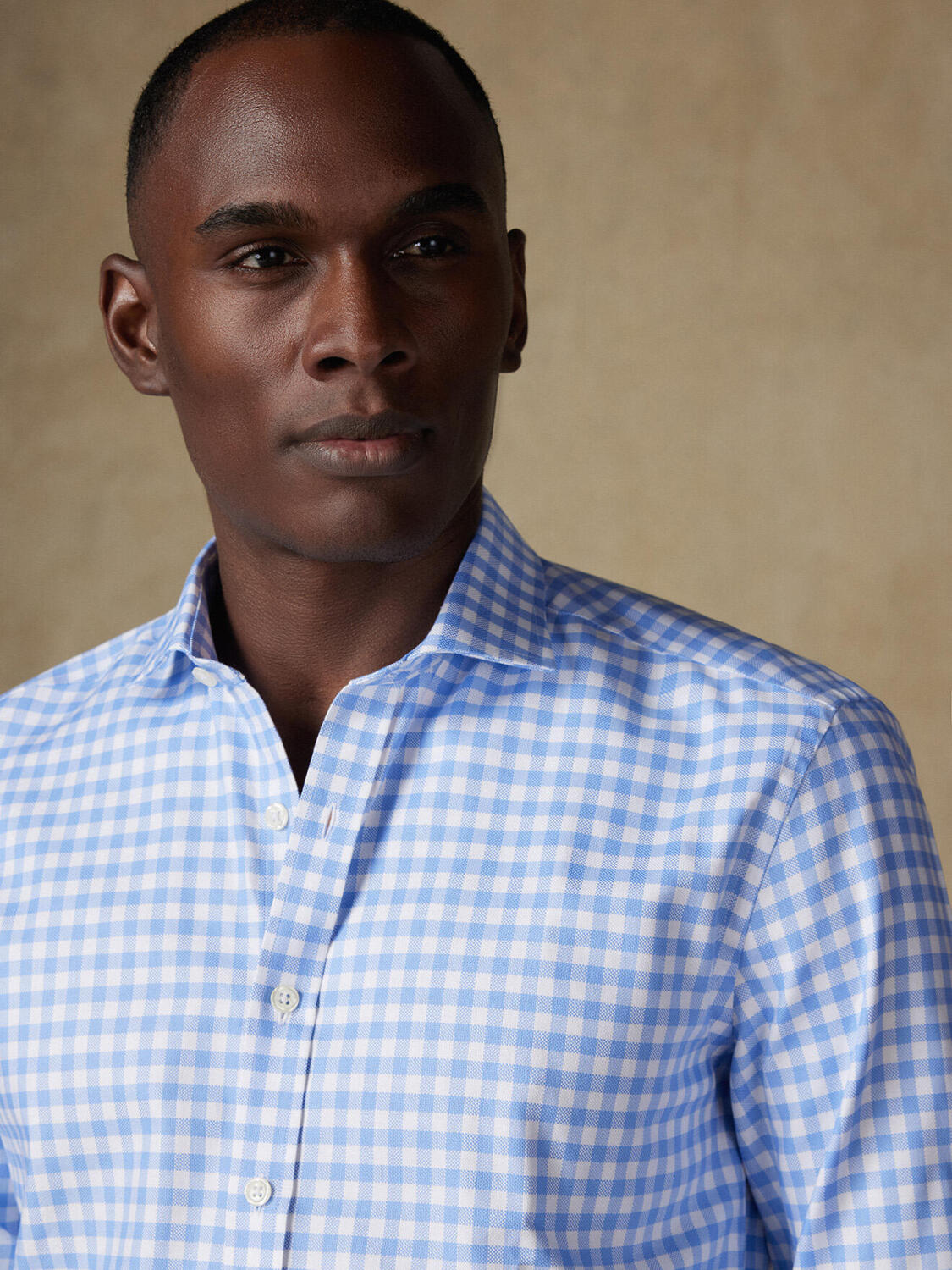 Chemise cintrée Ash à carreaux ciel - Grande longueur de manches