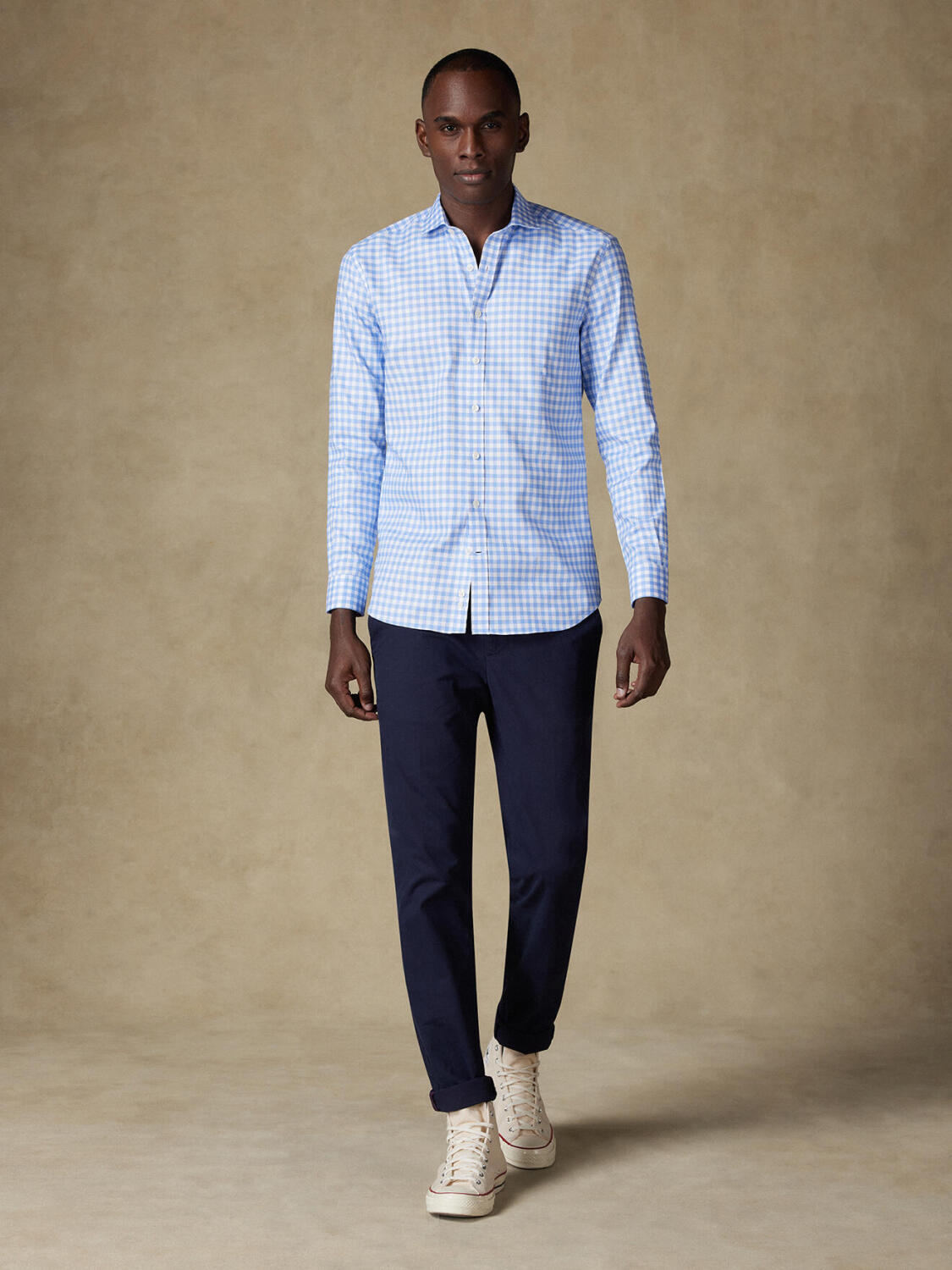 Chemise cintrée Ash à carreaux ciel - Grande longueur de manches