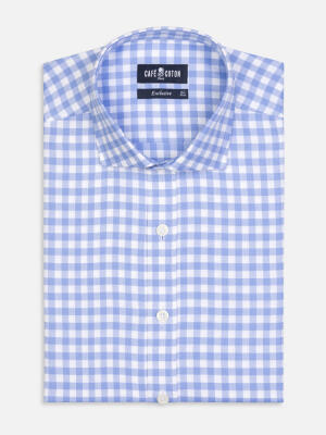Chemise cintrée Ash à carreaux ciel - Grande longueur de manches