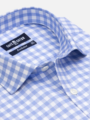 Chemise cintrée Ash à carreaux ciel - Grande longueur de manches