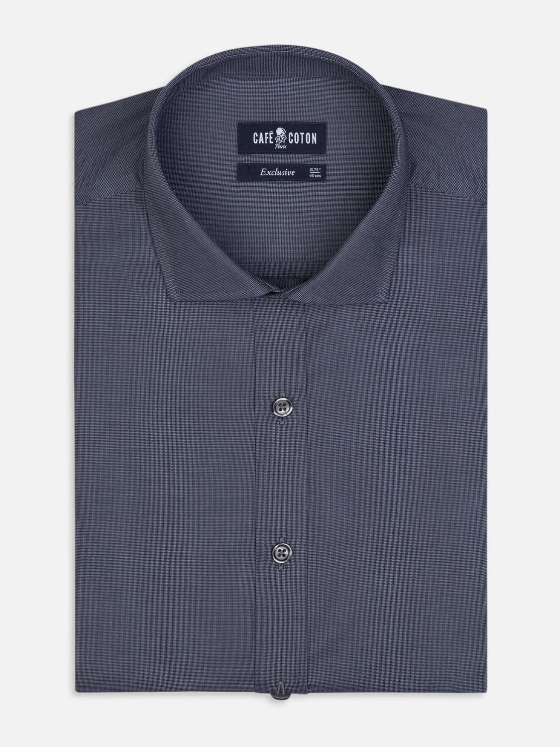 Chemise cintr&eacute;e Bob en micro-oxford anthracite - Grande Longueur de Manches