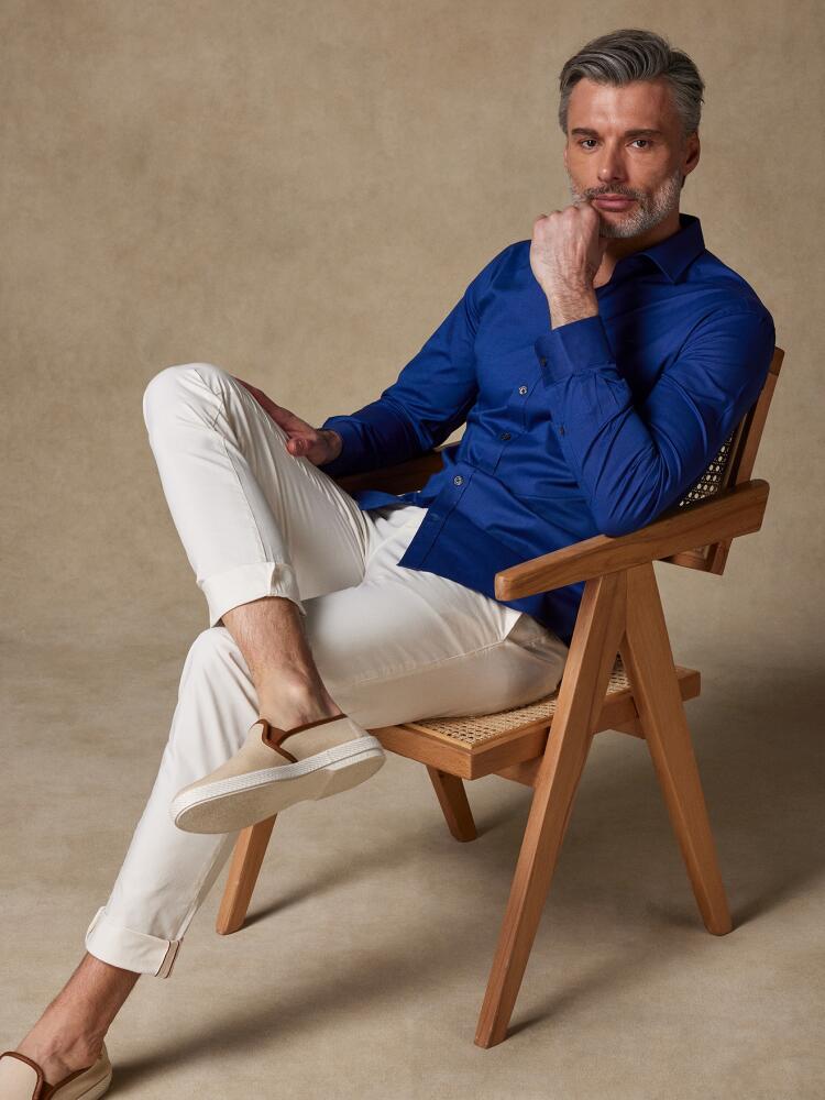 Bob navy blue micro-oxford slim fit shirt - Extra long sleeves