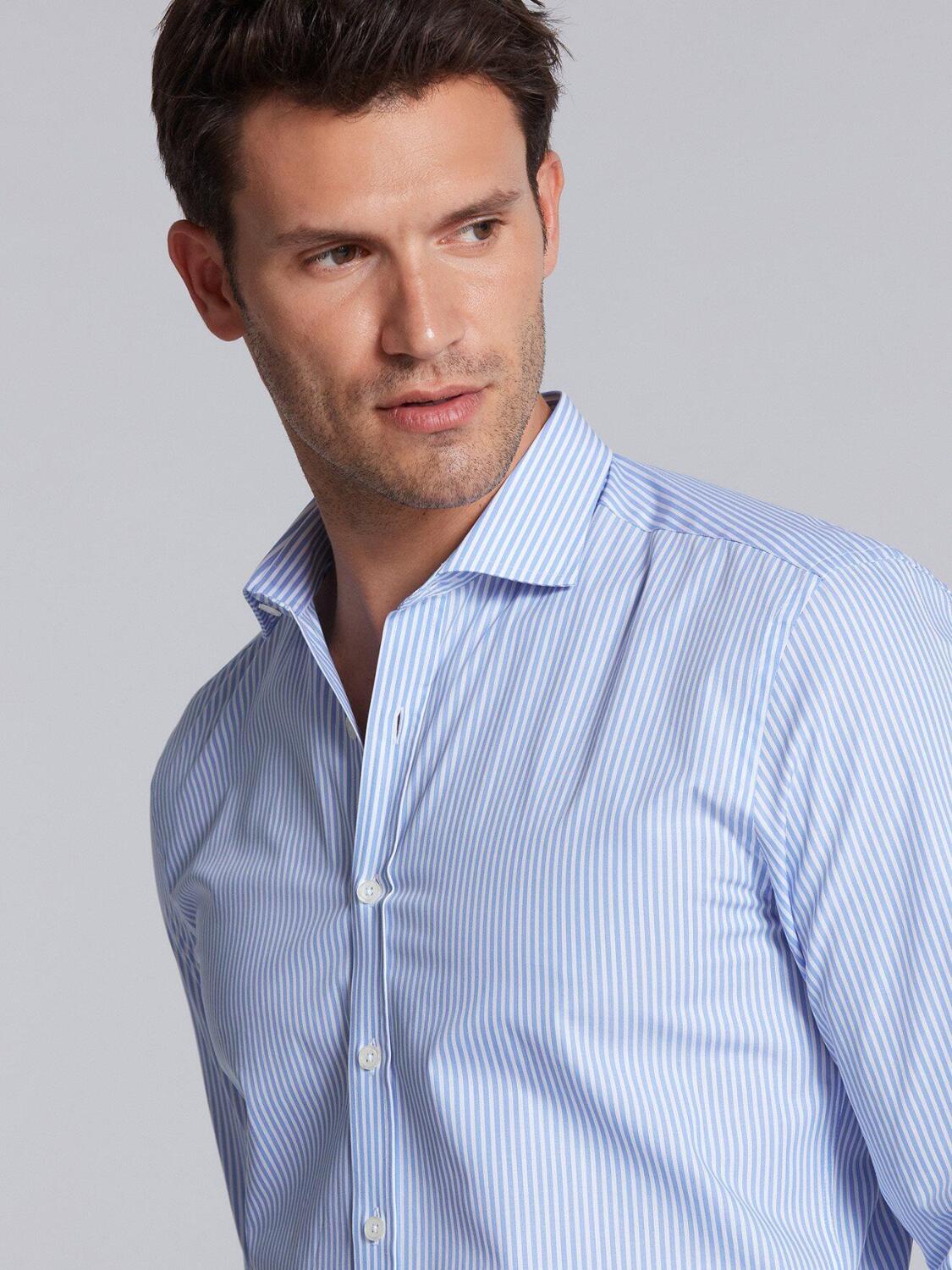 Blue sky stripes popelin slim extra long fit shirt