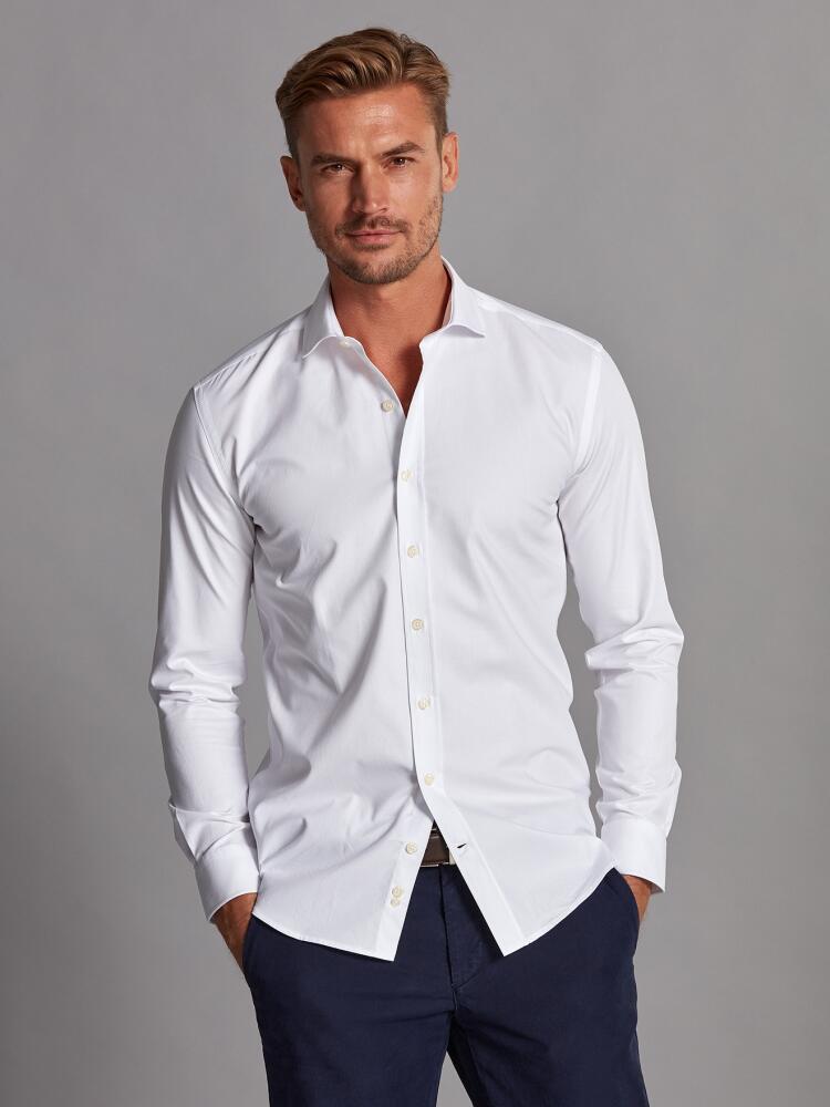 Bruce white textured slim fit shirt - Extra long sleeves