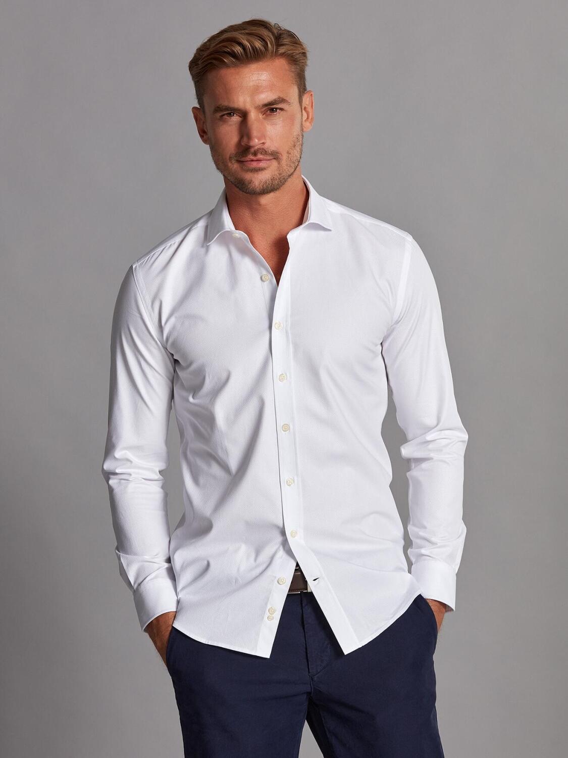 Camicia Bruce White Textured Slim Fit - Manica lunga