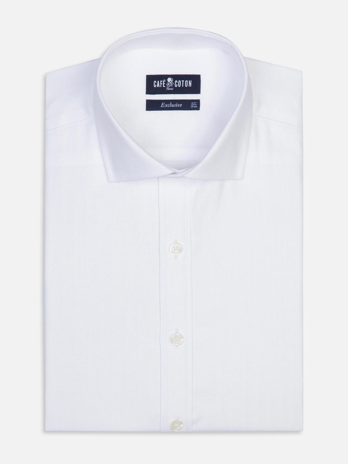 Extra long sleevesHerringbone slim fit shirt - White