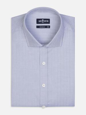 Tailliertes Hemd mit grauem Fischgrätenmuster - Große Ärmellänge