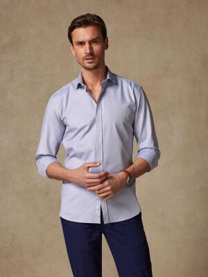 Tailliertes Hemd mit grauem Fischgrätenmuster - Große Ärmellänge