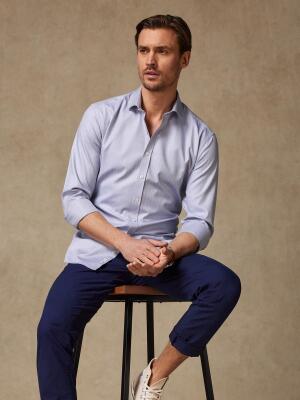 Tailliertes Hemd mit grauem Fischgrätenmuster - Große Ärmellänge