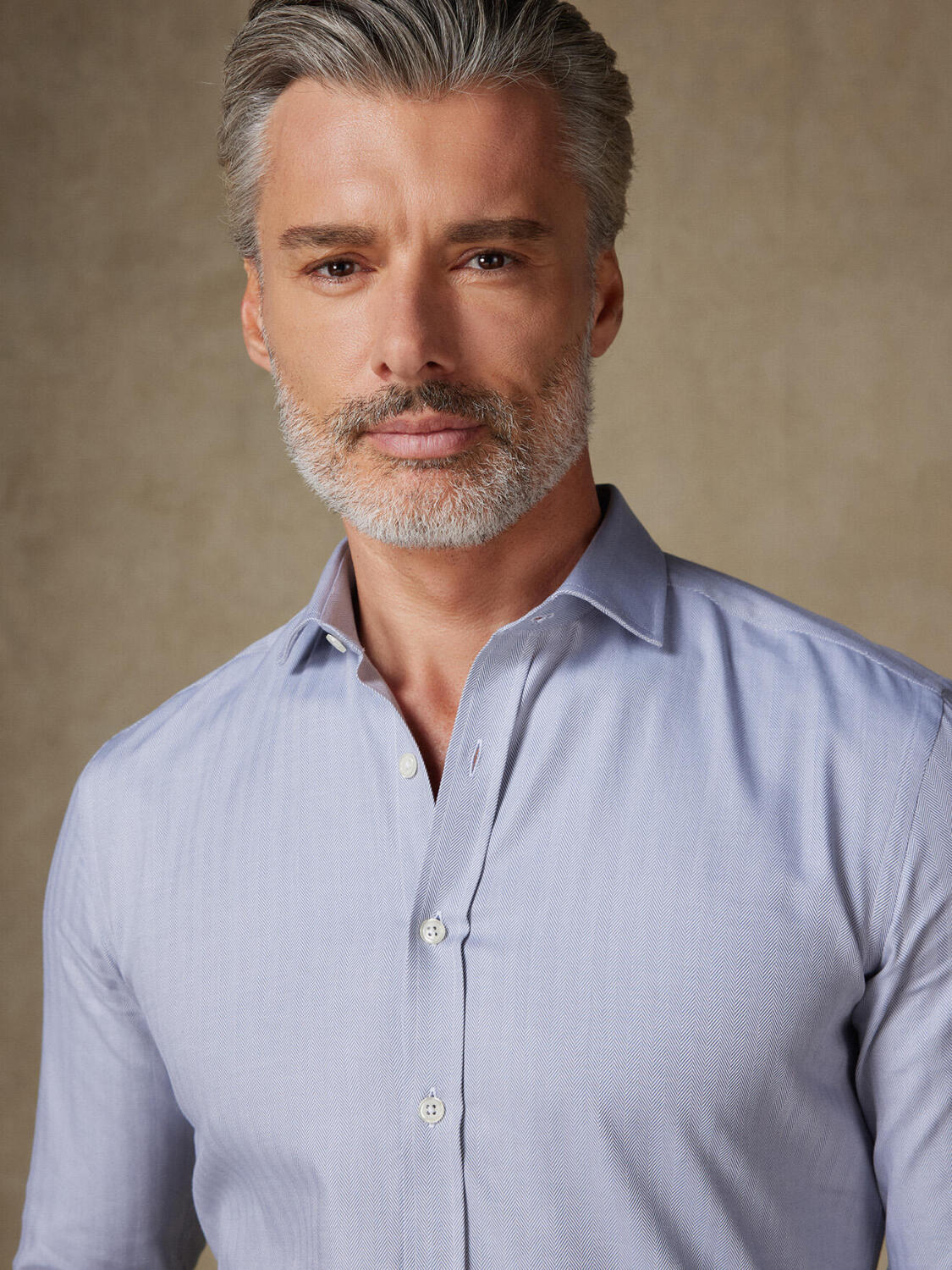 Slim-fitted grijs visgraat overhemd - Lange mouwen