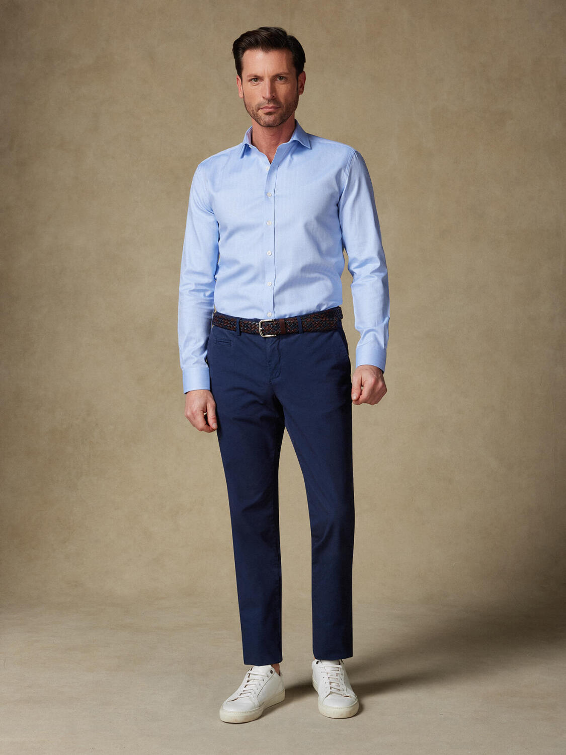 Chemise cintrée en chevron ciel   - Grande Longueur de Manches