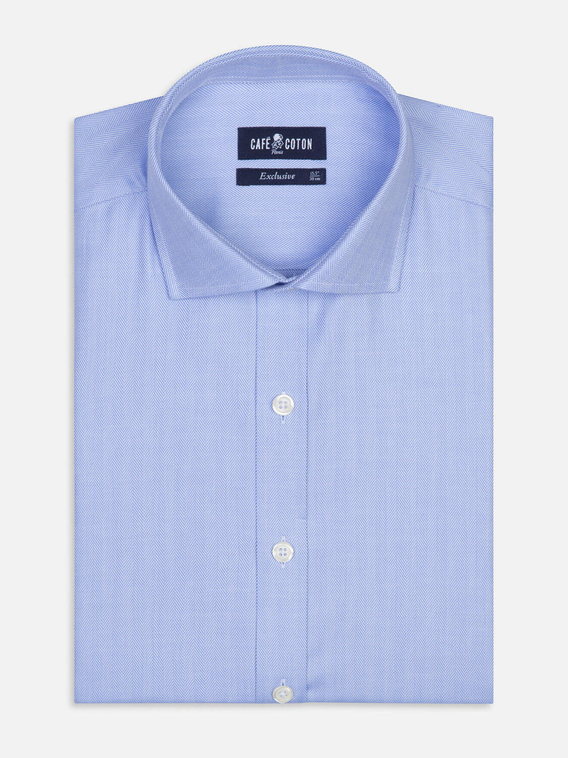 Chemise cintrée en chevron ciel   - Grande Longueur de Manches