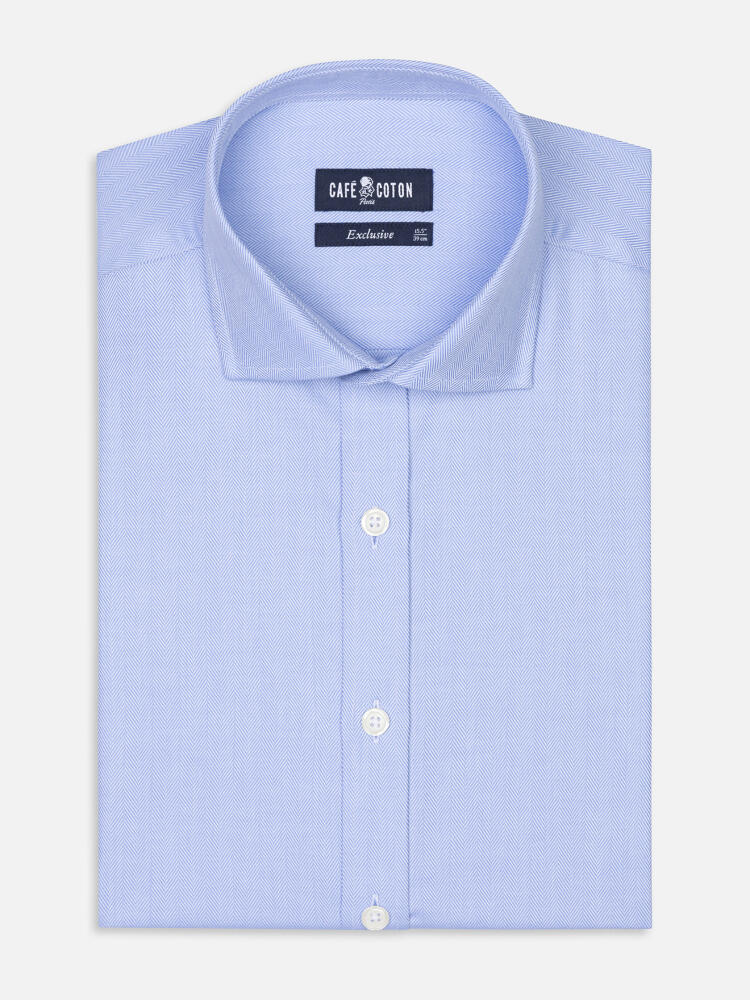 Extra long sleevesHerringbone slim fit shirt - Blue sky