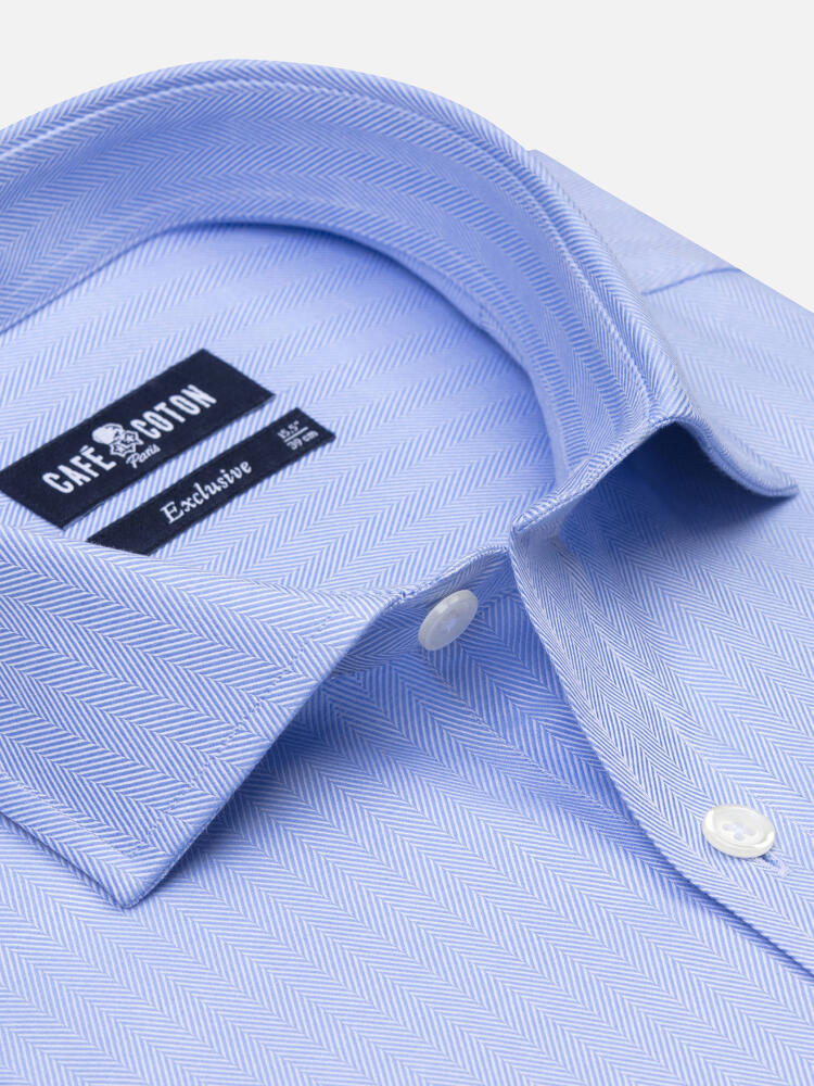 Extra long sleevesHerringbone slim fit shirt - Blue sky